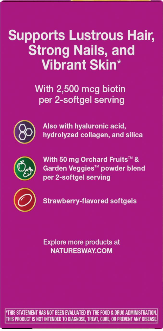 <{%MAIN4_11094%}>Nature's Way® | Alive! Hair, Skin & Nails Multivitamin - left side of pack