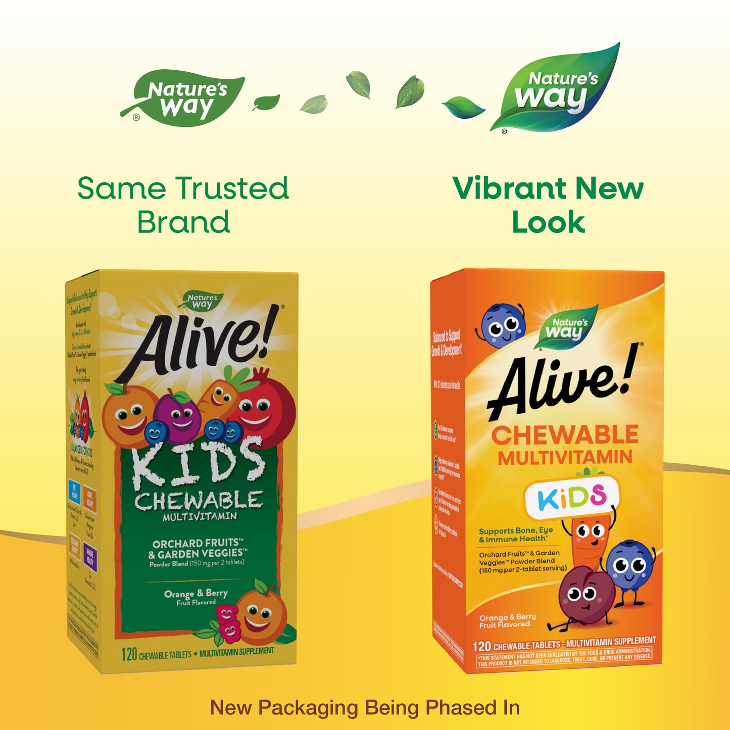 <{%MAIN1_15786%}>Nature's Way® | Alive! Kids Chewable Multivitamin - package updates old to new