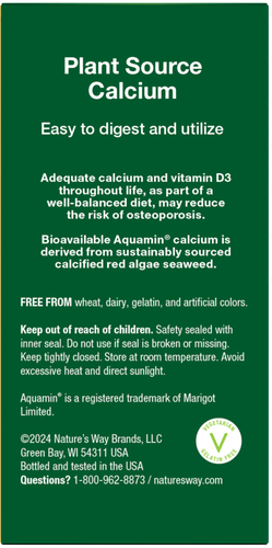 Nature's Way® | Alive! Calcium Bone Support - back of pack Sku:15838