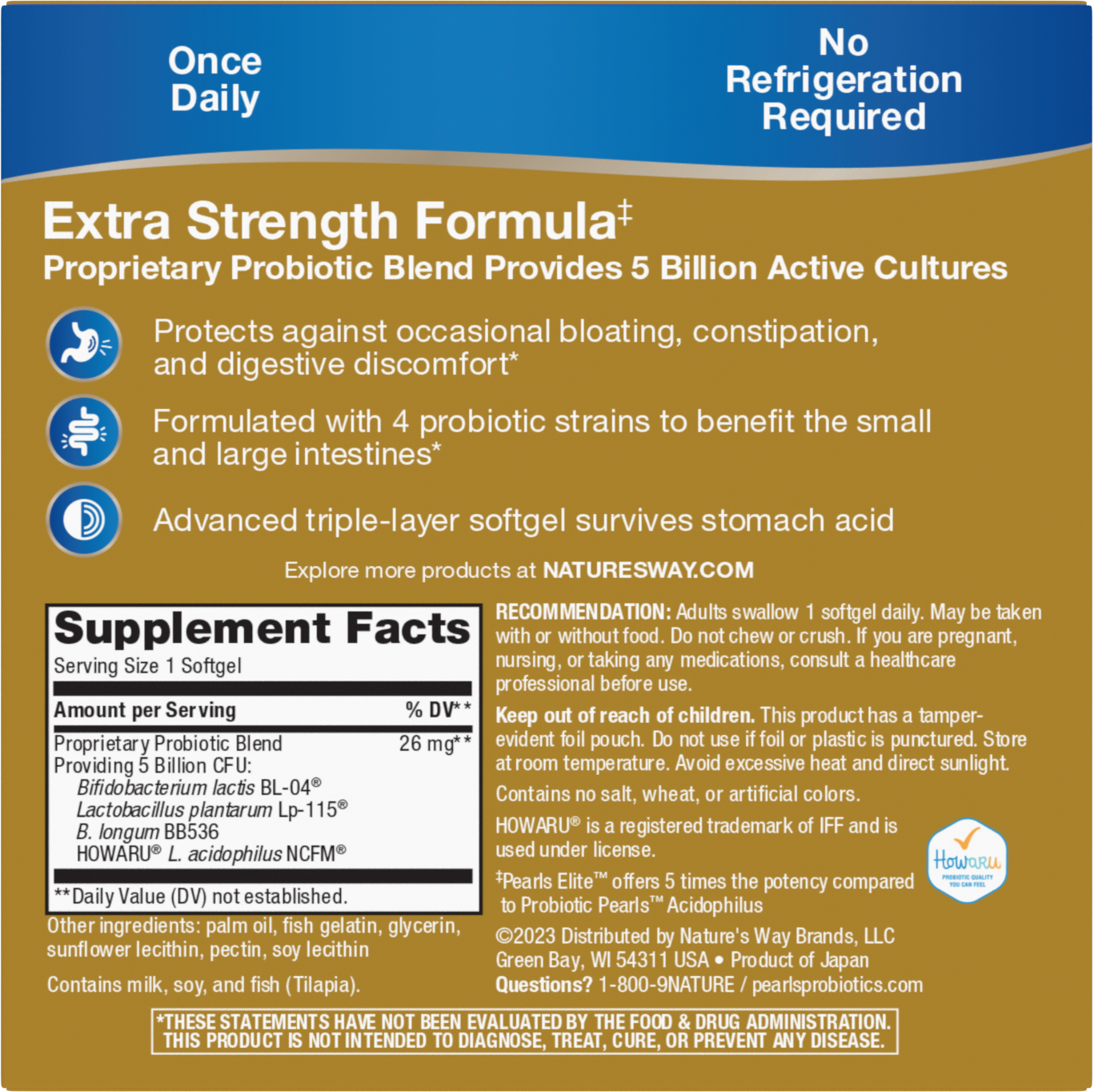 <{%MAIN3_56435%}>Nature's Way® | Pearls Elite Extra Strength Probiotics - back of pack