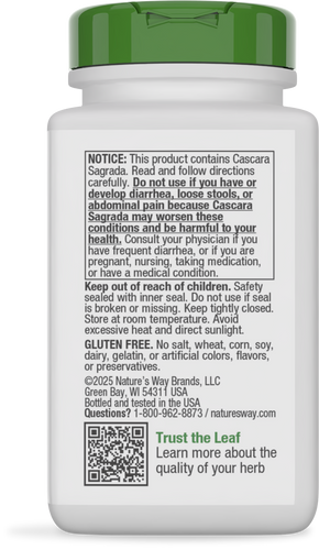 Nature's Way® | Cascara Sagrada - back of pack Sku:11300
