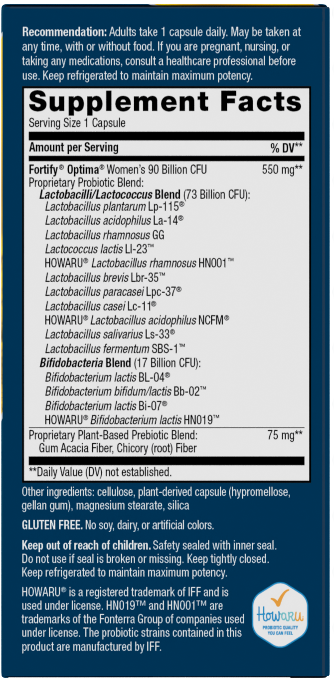 <{%MAIN2_15859%}>Nature's Way® | Fortify Optima Women's Advanced Care 90 Billion Probiotic - right side of pack