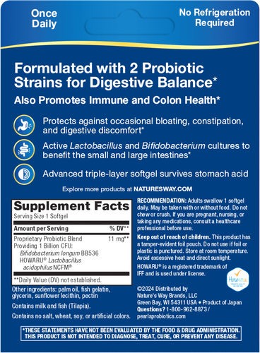 Nature's Way® | Probiotic Pearls Acidophilus - back of pack Sku:04299
