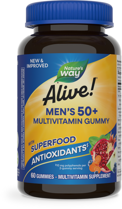 <{%PRIMARY_15902%}>Nature's Way® | Alive! Men's 50+ Gummy Multivitamin, 60 gummies, Fruit