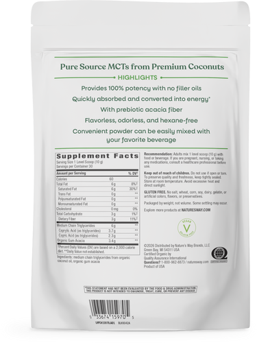 Nature's Way® | Organic MCT Oil Powder - back of pack Sku:15970