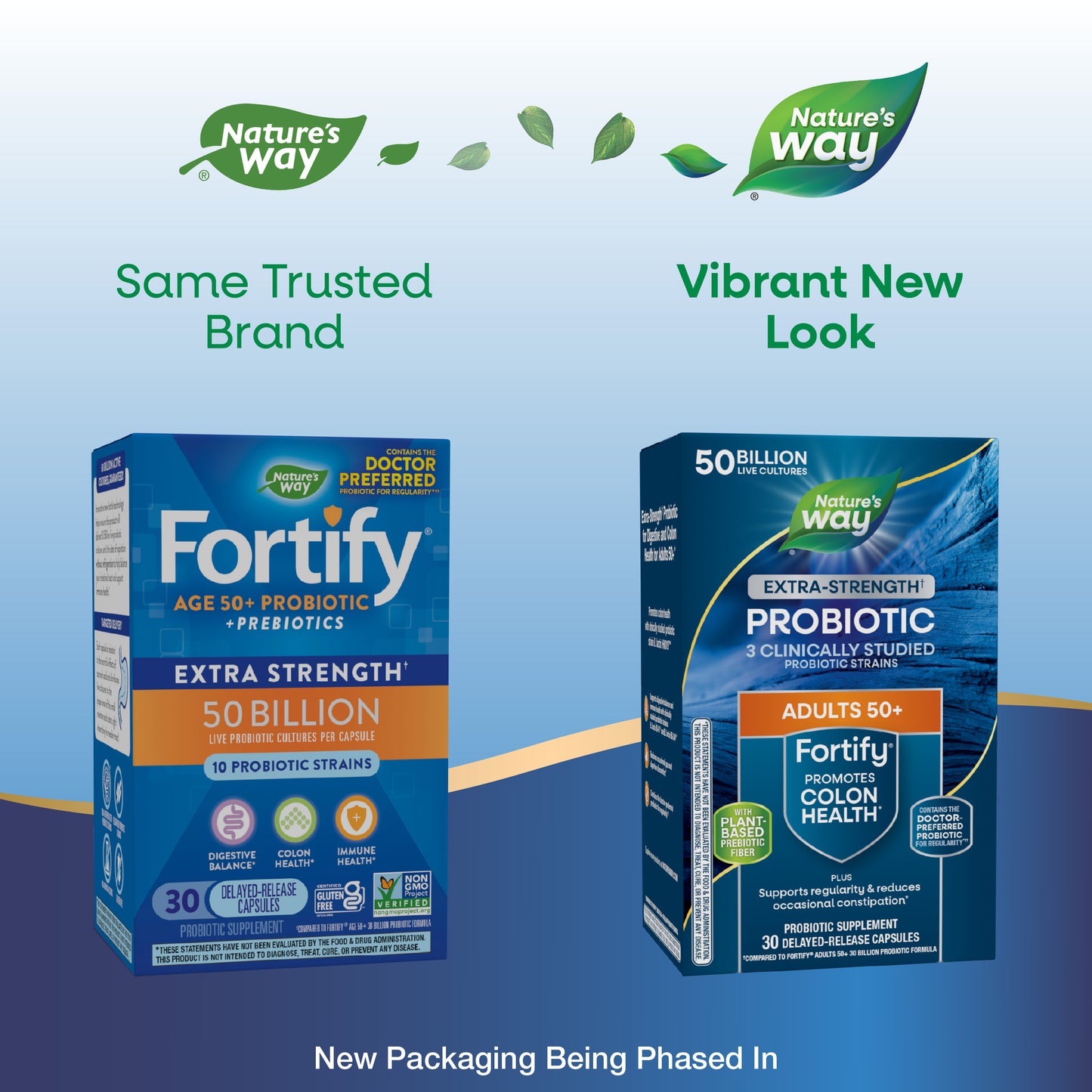 <{%MAIN1_11582%}>Nature's Way® | Fortify 50+ Extra-Strength Probiotic - package updates old to new