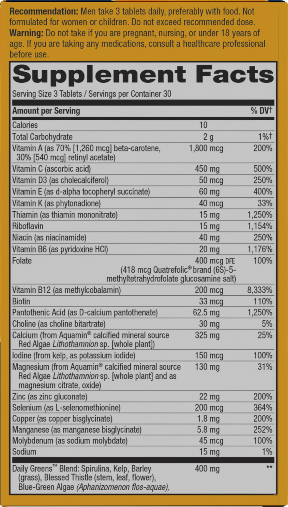 <{%MAIN2_15542%}>Nature's Way® | Alive! Max3 Potency Men's Complete Multivitamin Tablets - right side of pack