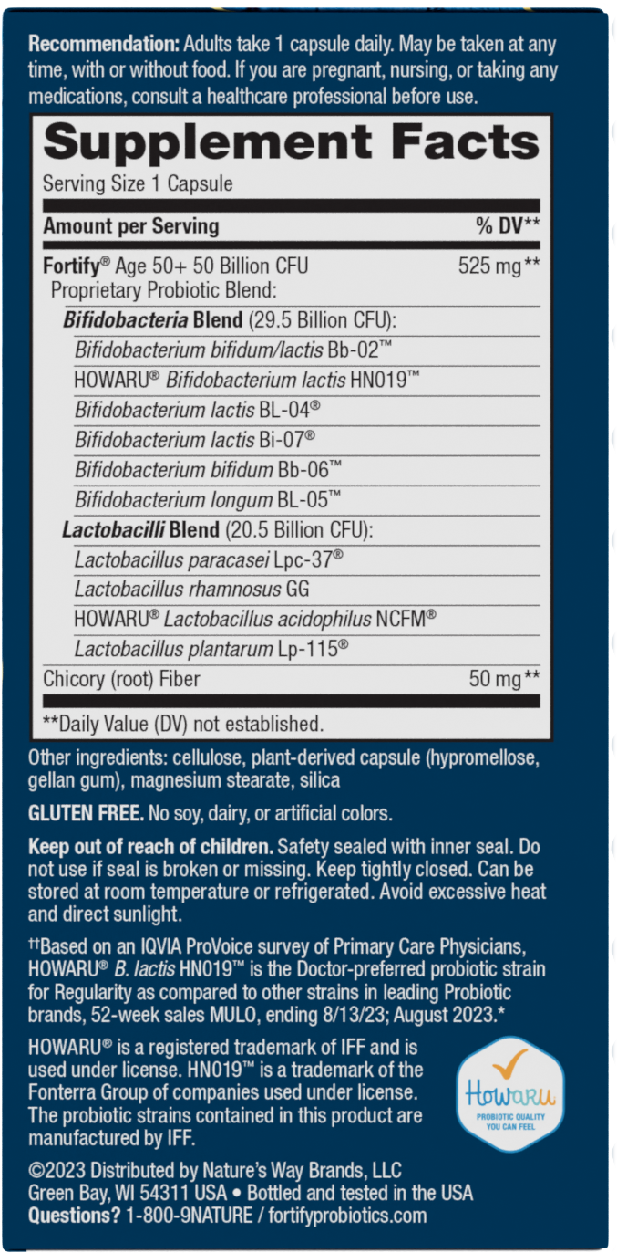 <{%MAIN2_11582%}>Nature's Way® | Fortify 50+ Extra-Strength Probiotic - right side of pack