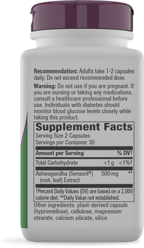 Nature's Way® | Ashwagandha - right side of pack Sku:15387