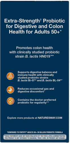 Nature's Way® | Fortify 50+ Extra-Strength Probiotic - left side of pack Sku:11582