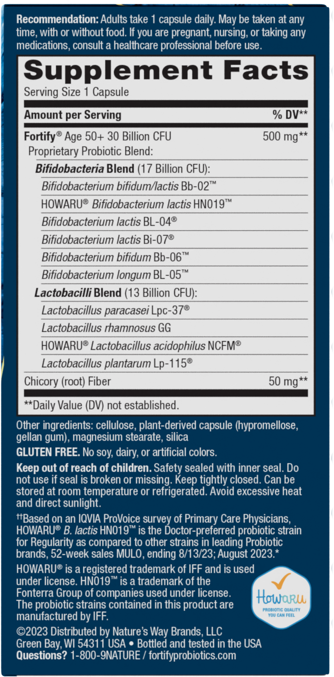 <{%MAIN2_10293%}>Nature's Way® | Fortify 30 Billion Daily Probiotic Adults 50+ - right side of pack