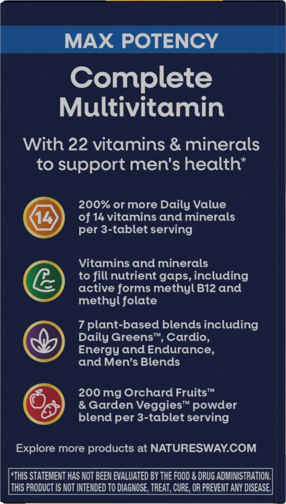 <{%MAIN4_15542%}>Nature's Way® | Alive! Max3 Potency Men's Complete Multivitamin Tablets - left side of pack