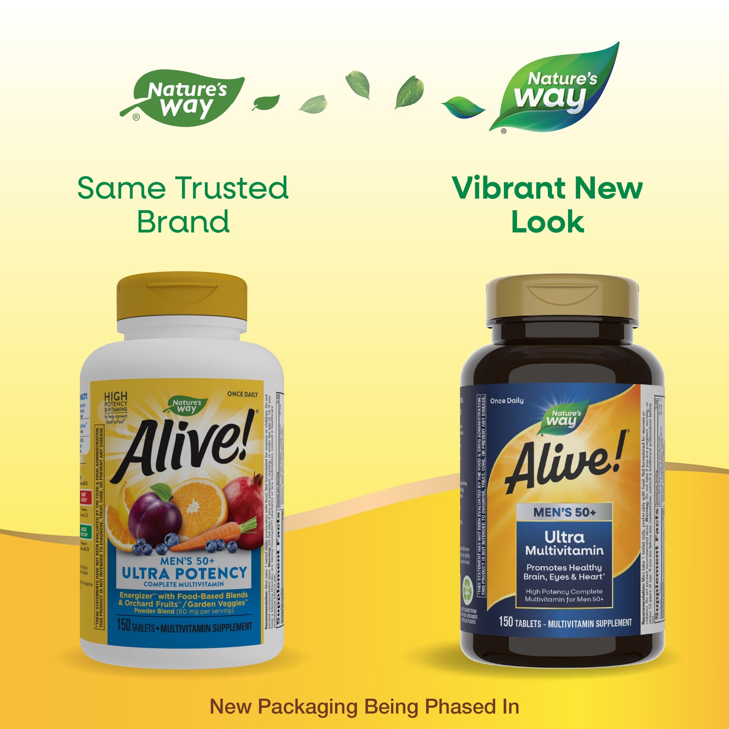 <{%MAIN9_13940%}>Nature's Way® | Alive! Men's 50+ Ultra Multivitamin - package updates old to new