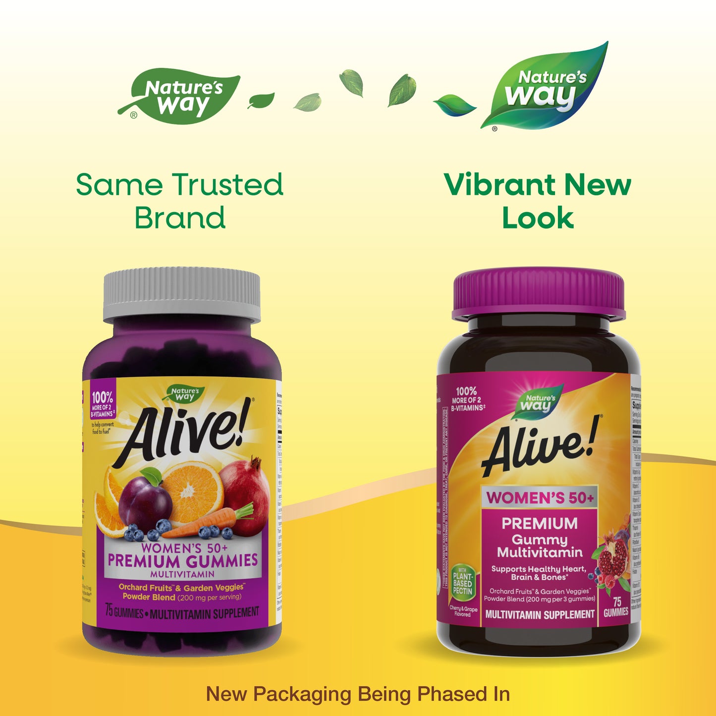 <{%MAIN1_15899%}>Nature's Way® | Alive! Premium Women's 50+ Gummy Multivitamin - package updates old to new