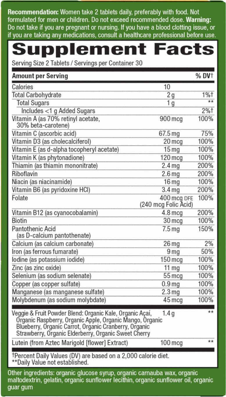 <{%MAIN2_12111%}>Nature's Way® | Alive! Women's Garden Goodness Complete Multivitamin - right side of pack