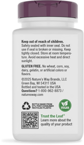 Nature's Way® | Reishi Mushroom Standardized Extract - back of pack Sku:62700