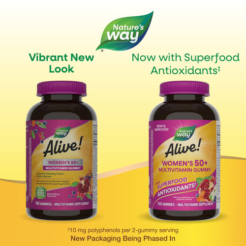 Nature's Way® | Alive! Women's 50+ Gummy Multivitamin - package updates old to new Sku:14068