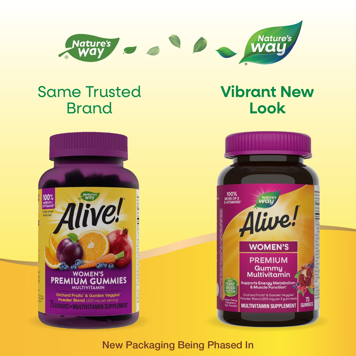 <{%MAIN1_15897%}>Nature's Way® | Alive! Premium Women's Gummy Multivitamin - package updates old to new