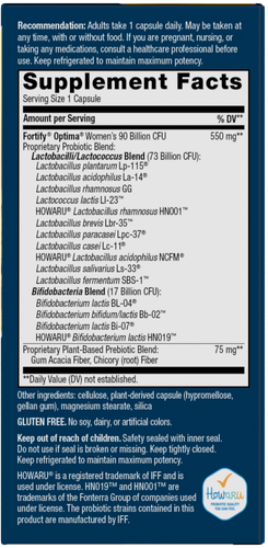Nature's Way® | Fortify Optima Women's Advanced Care 90 Billion Probiotic - right side of pack Sku:15859