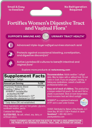 Nature's Way® | Probiotic Pearls Women's - back of pack Sku:04213