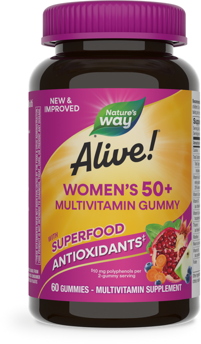 <{%PRIMARY_15904%}>Nature's Way® | Alive! Women's 50+ Gummy Multivitamin, 60 gummies, Mixed Berry