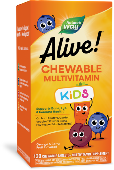 <{%PRIMARY_15786E%}>Nature's Way® | Alive! Kids Chewable Multivitamin, 120 chewables, Orange & Berry