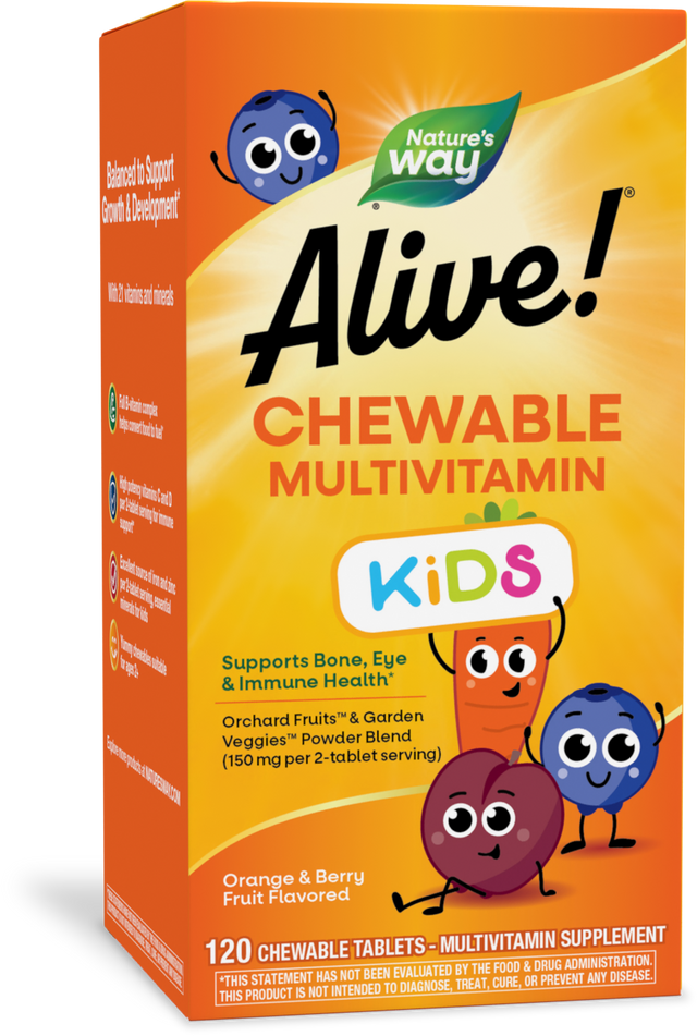 <{%PRIMARY_15786E%}>Nature's Way® | Alive! Kids Chewable Multivitamin, 120 chewables, Orange & Berry
