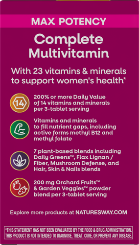 Nature's Way® | Alive! Max3 Potency Women's Complete Multivitamin - left side of pack Sku:15543