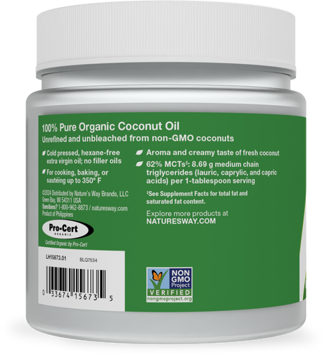 Nature's Way® | Organic Extra Virgin Coconut Oil - left side of pack Sku:15673