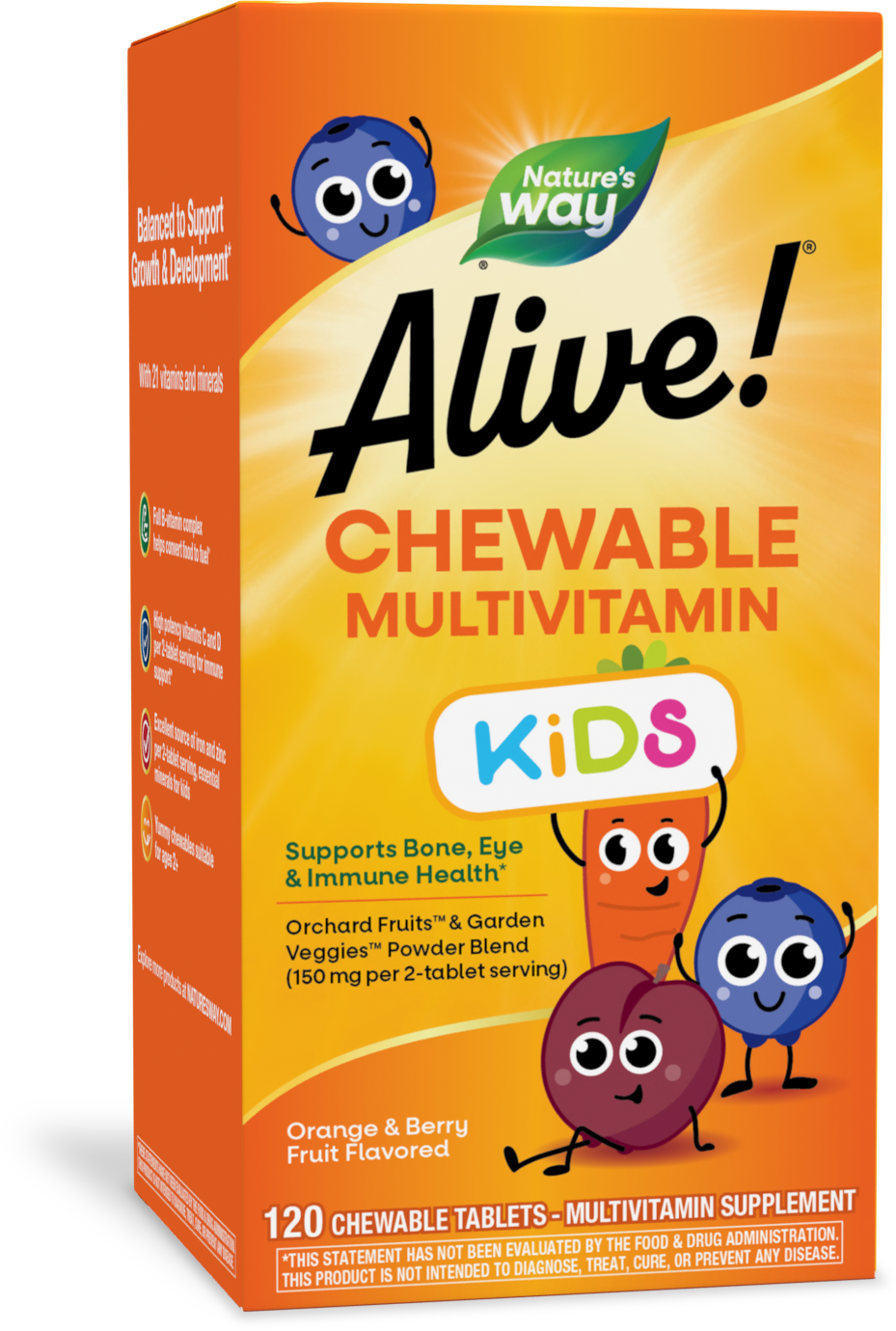 <{%PRIMARY_15786%}>Nature's Way® | Alive! Kids Chewable Multivitamin, 120 chewables, Orange & Berry