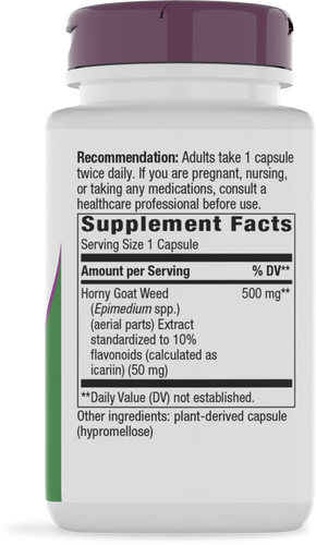 Nature's Way® | Horny Goat Weed Standardized Extract - right side of pack Sku:15311