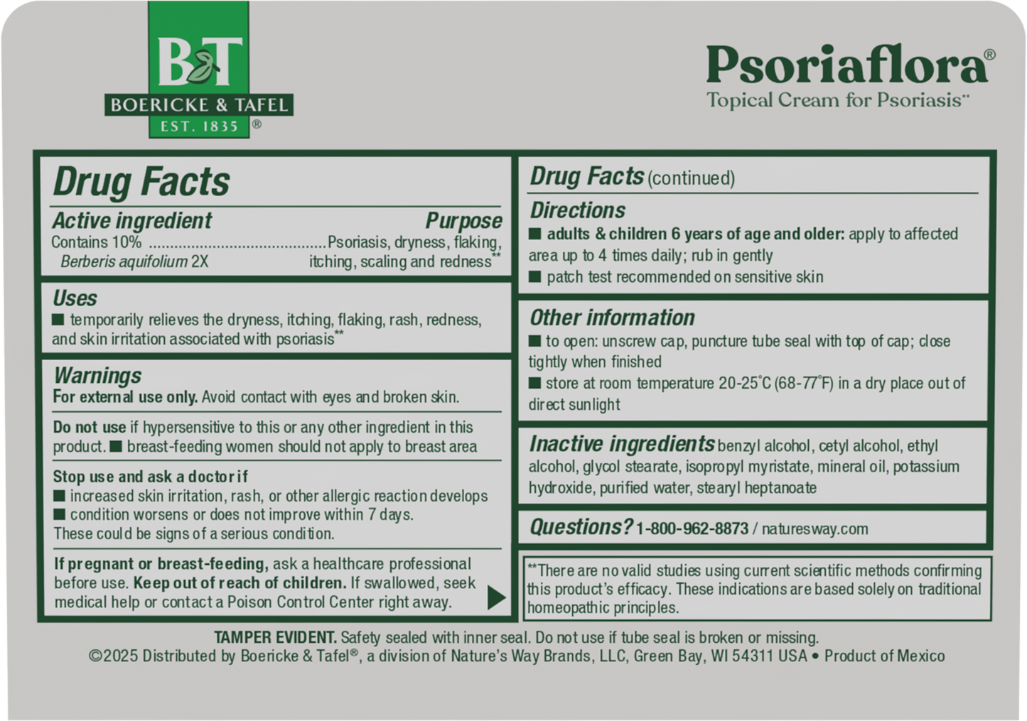 <{%MAIN2_21850990%}>Nature's Way® | Psoriaflora Psoriasis Cream - back of pack