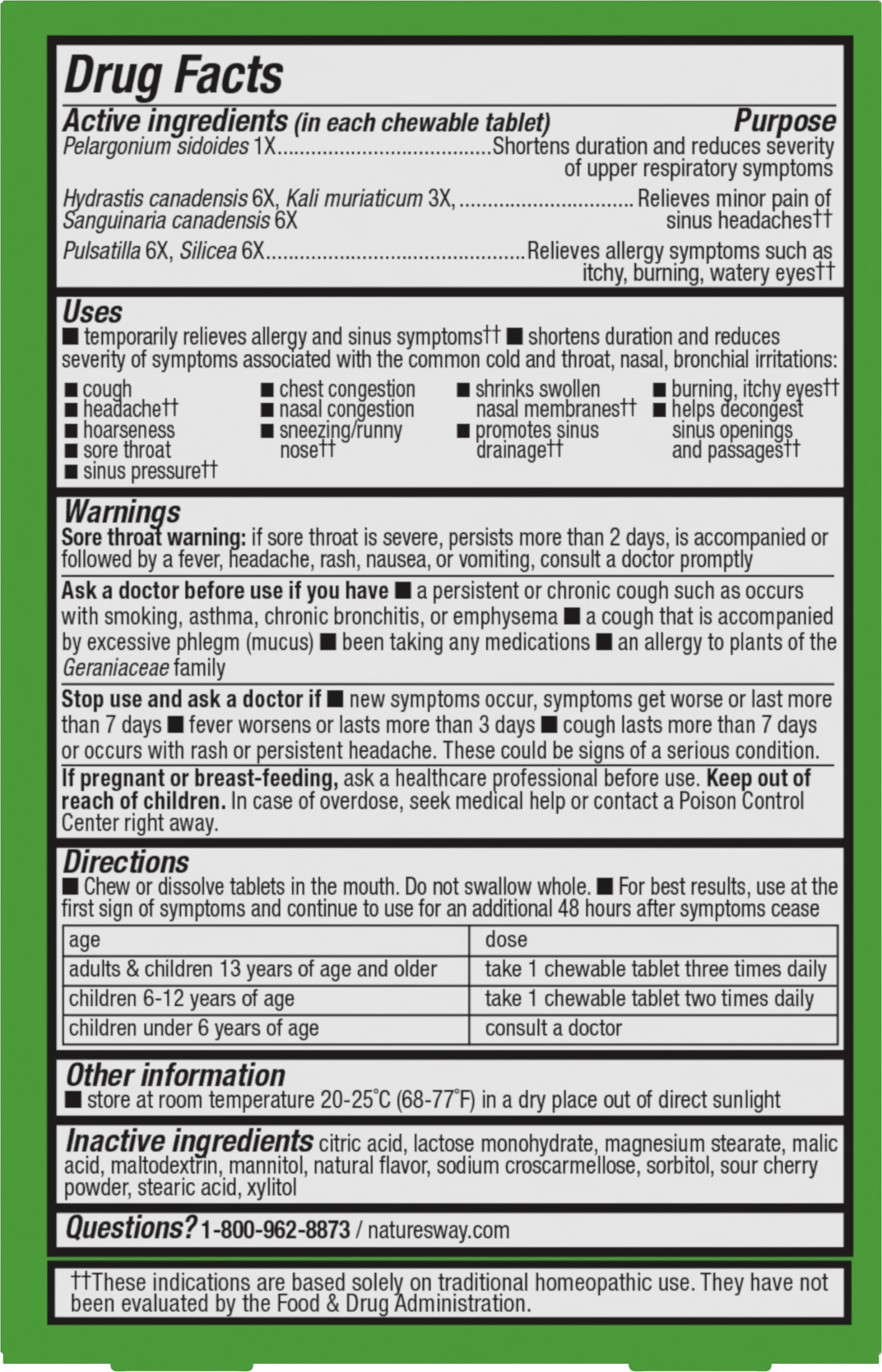 <{%MAIN2_12194%}>Nature's Way® | Umcka Allergy & Sinus Relief Chewables - back of pack