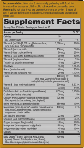Nature's Way® | Alive! Max3 Potency Men's Complete Multivitamin Tablets - right side of pack Sku:15542