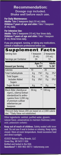 Nature's Way® | Sambucus Zero Sugar Traditional Elderberry Immune Syrup - right side of pack Sku:6971