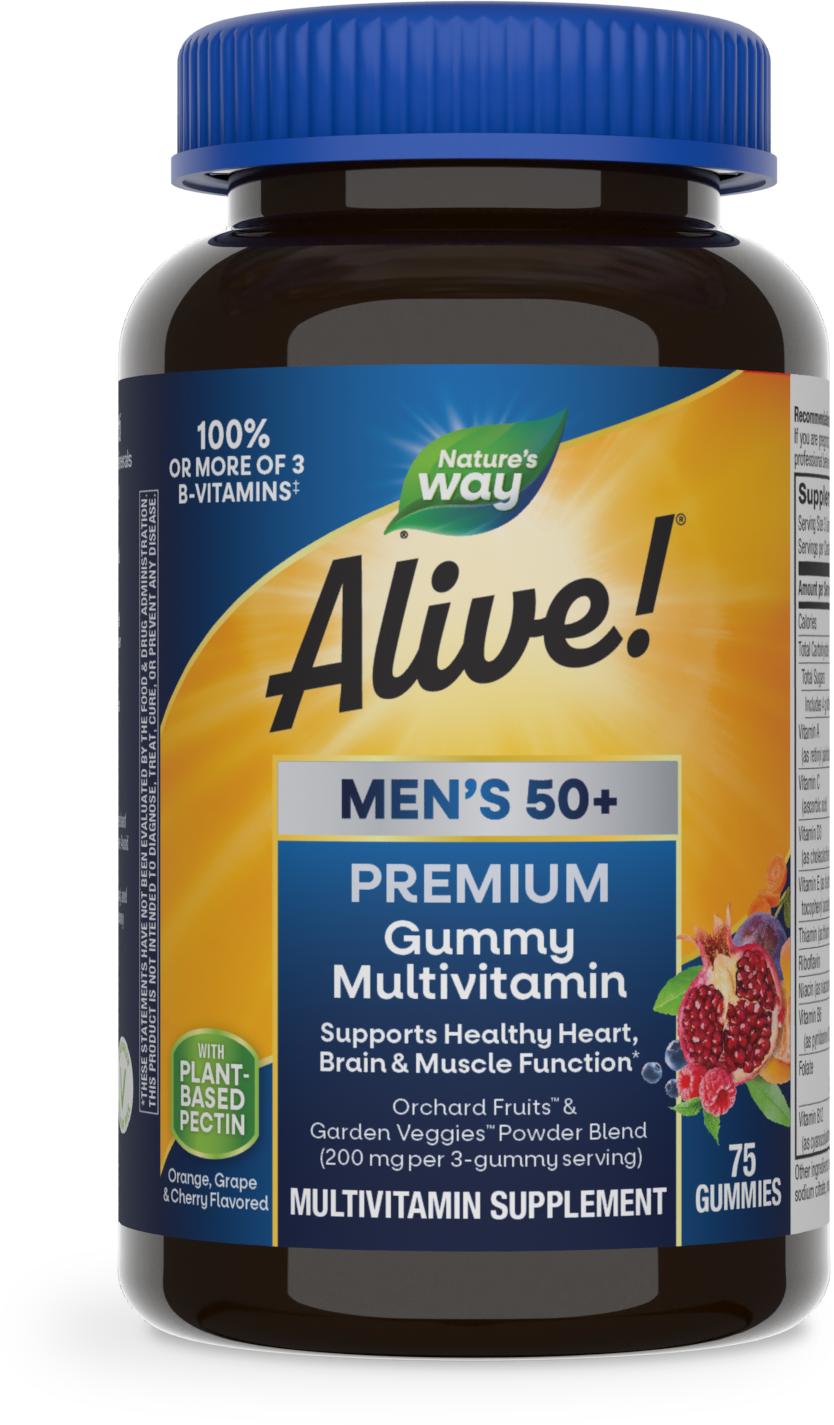 <{%PRIMARY_15898%}>Nature's Way® | Alive! Premium Men's 50+ Gummy Multivitamin, 75 gummies, Orange, Grape, and Cherry