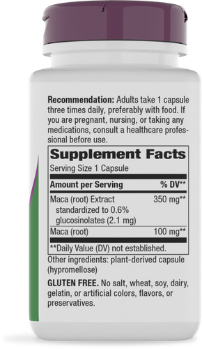Nature's Way® | Maca Standardized Extract - right side of pack Sku:64200