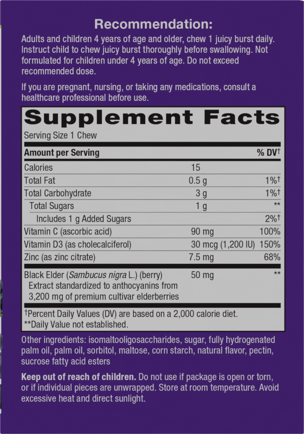 <{%MAIN1_15481%}>Nature's Way® | Sambucus Ultra Immune Juicy Burst - right side of pack