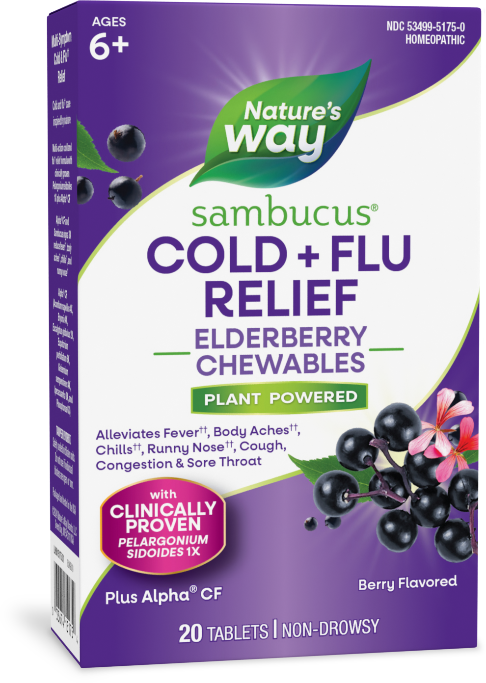 <{%PRIMARY_15175%}>Nature's Way® | Sambucus Cold+Flu Relief Elderberry Chewables, 20 chewables, Berry