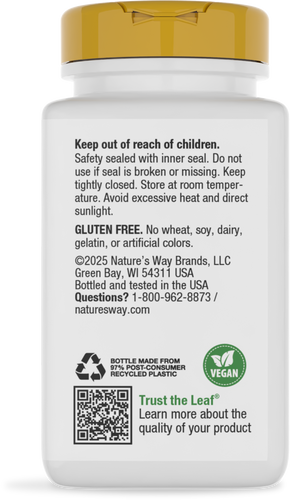 Nature's Way® | Riboflavin Vitamin B2 - back of pack Sku:16843