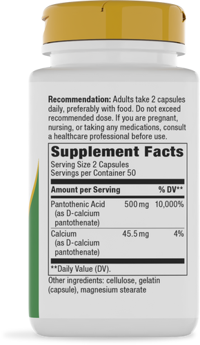 Nature's Way® | Pantothenic Acid Vitamin B5 - right side of pack Sku:40491