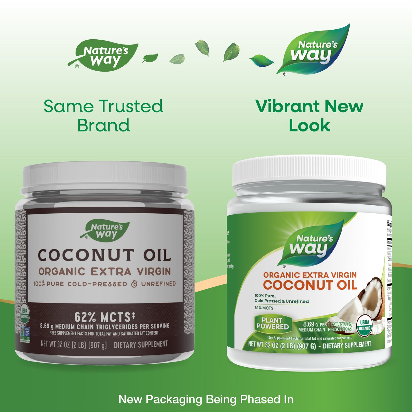<{%MAIN8_15659%}>Nature's Way® | Organic Extra Virgin Coconut Oil - package updates old to new