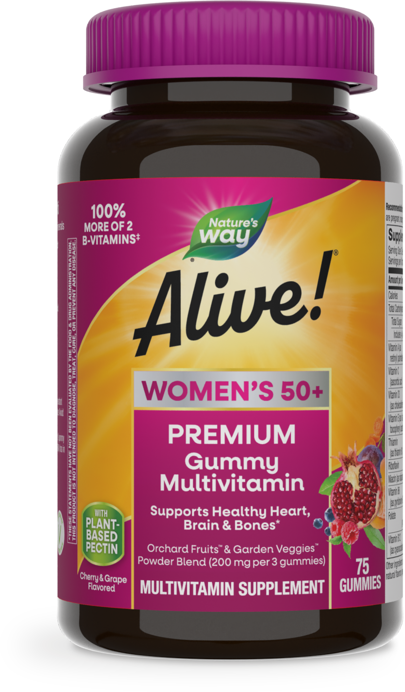 <{%PRIMARY_15899%}>Nature's Way® | Alive! Premium Women's 50+ Gummy Multivitamin, 75 gummies, Cherry & Grape