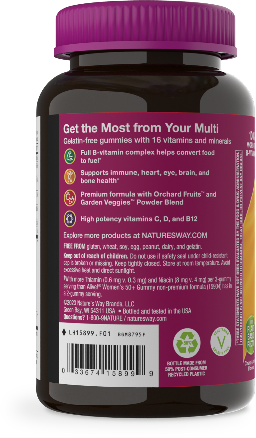 <{%MAIN3_15899%}>Nature's Way® | Alive! Premium Women's 50+ Gummy Multivitamin - left side of pack