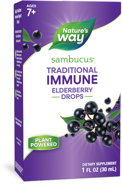 <{%PRIMARY_10493%}>Nature's Way® | Sambucus Traditional Immune Elderberry Drops, 1 fl oz (30 ml), Elderberry