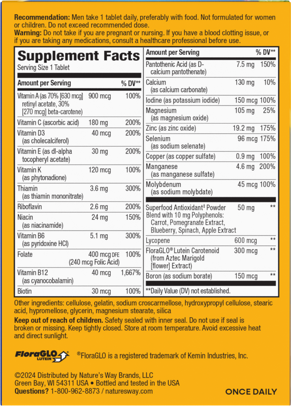 <{%MAIN2_13661%}>Nature's Way® | Alive! Men's 50+ Complete Multivitamin - back of pack