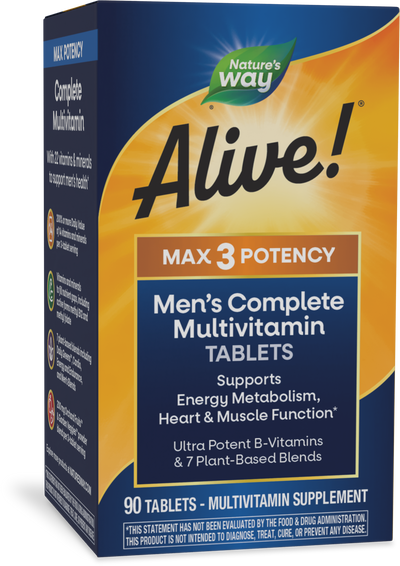 <{%PRIMARY_15542%}>Nature's Way® | Alive! Max3 Potency Men's Complete Multivitamin Tablets, 90 tablets