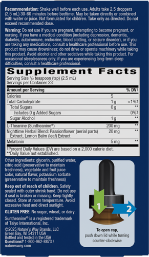 Nature's Way® | Sleep Tonight Melatonin Drops - back of pack Sku:10746