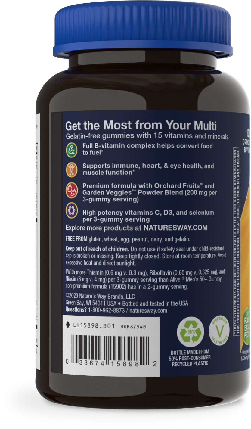 <{%MAIN3_15898%}>Nature's Way® | Alive! Premium Men's 50+ Gummy Multivitamin - left side of pack