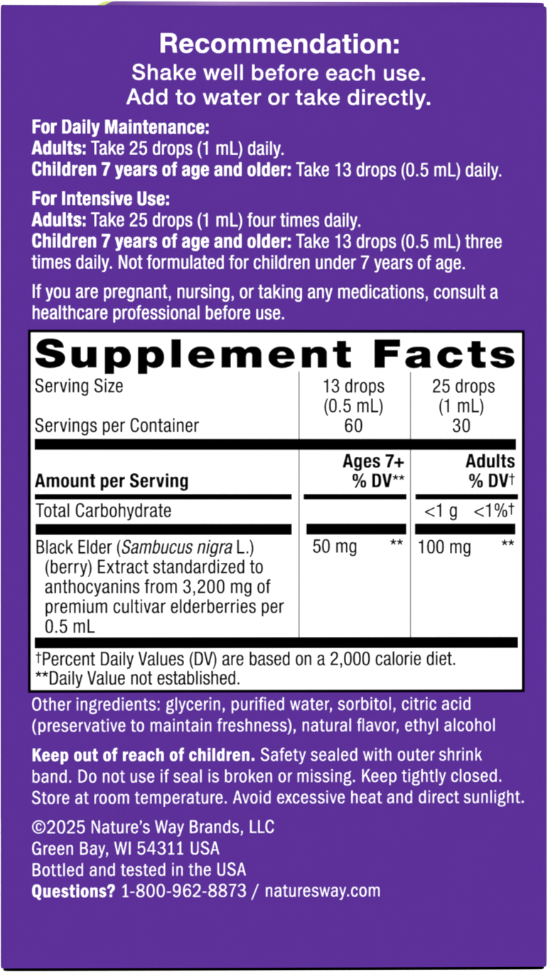 <{%MAIN2_10493%}>Nature's Way® | Sambucus Traditional Immune Elderberry Drops - back of pack